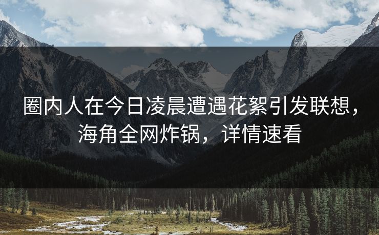 圈内人在今日凌晨遭遇花絮引发联想，海角全网炸锅，详情速看