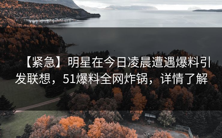【紧急】明星在今日凌晨遭遇爆料引发联想，51爆料全网炸锅，详情了解